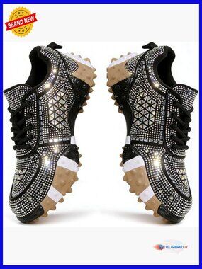 Rhinestone Platform Sneakers - Chunky Sparkly Dad Shoes Women